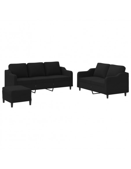 Set di Divani 3 pz con Cuscini Nero in Tessuto