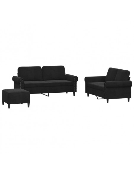 Set di Divani 3 pz con Cuscini Nero in Velluto