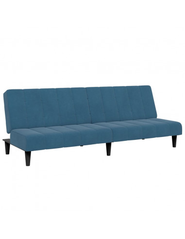 Divano Letto 2 Posti con Poggiapiedi Blu in Velluto
