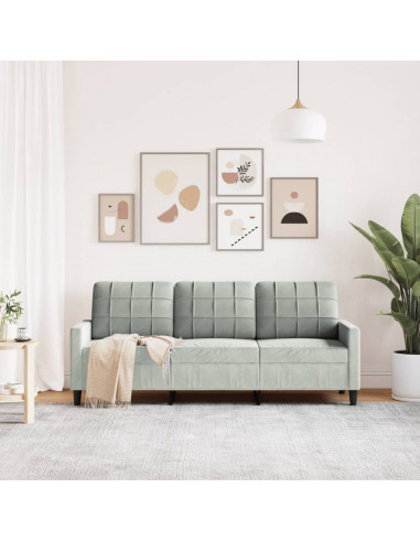 Divano a 3 Posti Grigio Chiaro 180 cm in Velluto