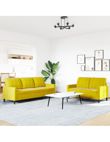 Set di Divani 2 pz con Cuscini giallo in Velluto