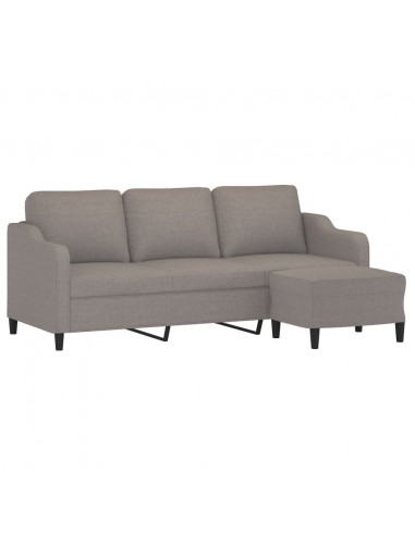 Divano a 3 Posti con Poggiapiedi Tortora 180 cm in Tessuto