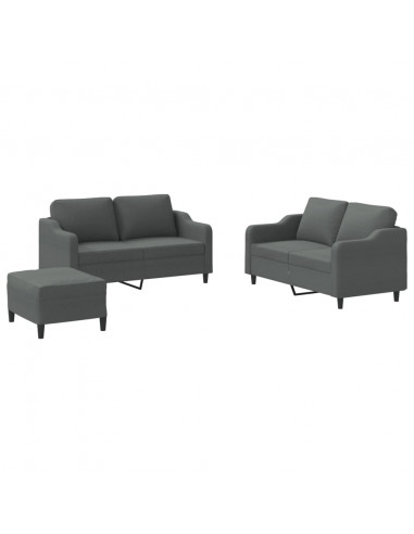 Set di Divani 3 pz con Cuscini Grigio Scuro in Tessuto