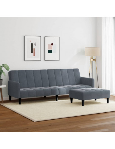 Divano Letto 2 Posti con Poggiapiedi Grigio Scuro in Velluto