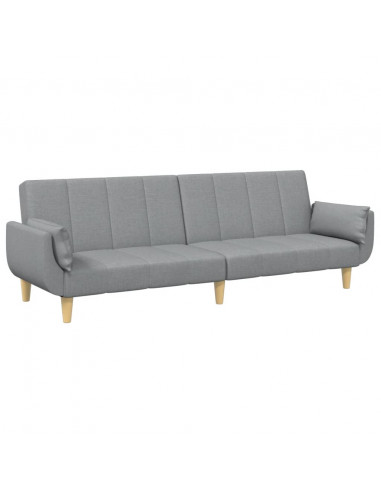 Divano Letto a 2 Posti con Poggiapiedi Grigio Chiaro in Tessuto