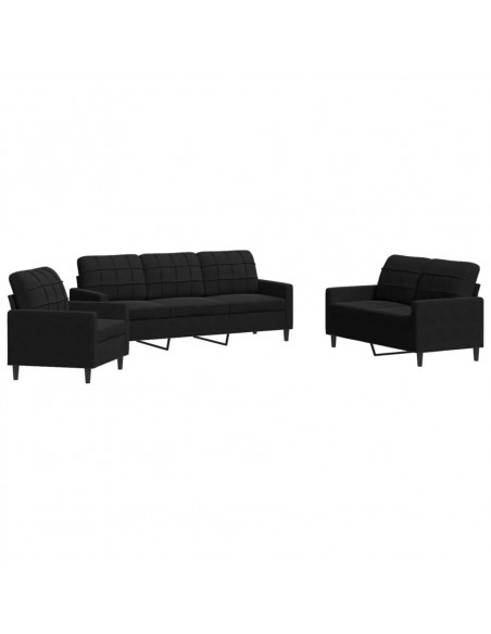 Set di Divani 3 pz con Cuscini Nero in Velluto