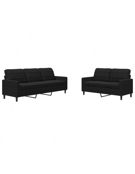 Set di Divani 2 pz con Cuscini Nero in Velluto