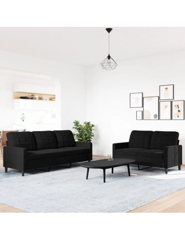 Set di Divani 2 pz con Cuscini Nero in Velluto