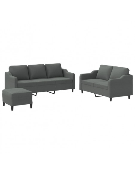Set di Divani 3 pz con Cuscini Grigio Scuro in Tessuto