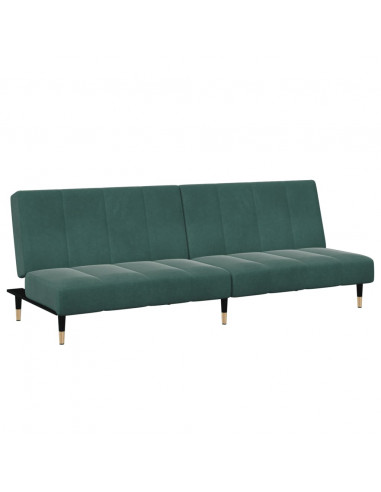 Divano Letto a 2 Posti con Poggiapiedi Verde Scuro in Velluto