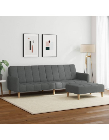 Divano Letto 2 Posti con Poggiapiedi Grigio Scuro in Tessuto