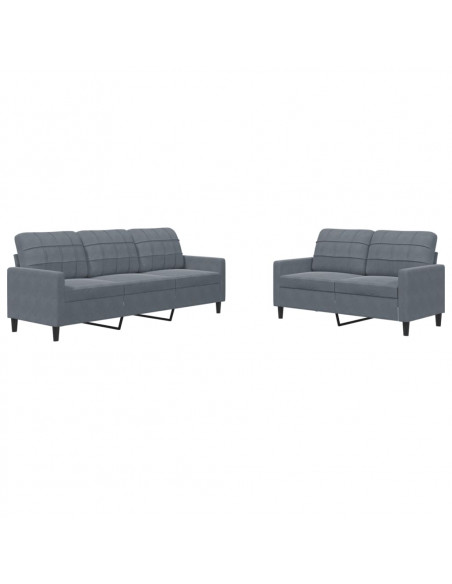 Set di Divani 2 pz con Cuscini Grigio Scuro in Velluto