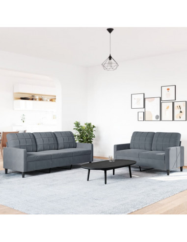 Set di Divani 2 pz con Cuscini Grigio Scuro in Velluto