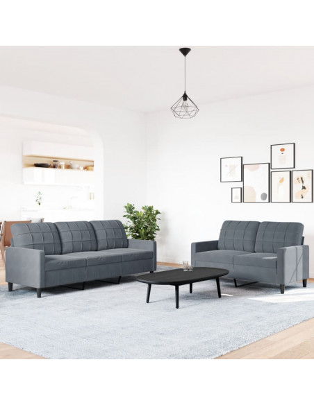 Set di Divani 2 pz con Cuscini Grigio Scuro in Velluto