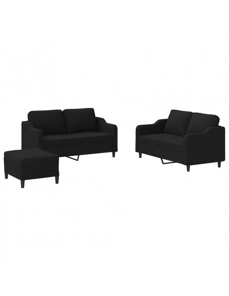 Set di Divani 3 pz con Cuscini Nero in Tessuto