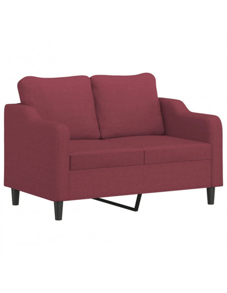 Set di Divani 3 pz con Cuscini Rosso Vino in Tessuto