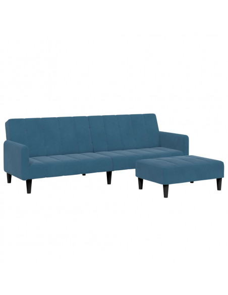 Divano Letto 2 Posti con Poggiapiedi Blu in Velluto