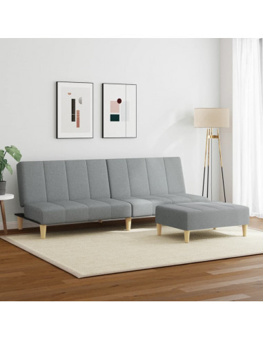 Divano Letto a 2 Posti con Poggiapiedi Grigio Chiaro in Tessuto