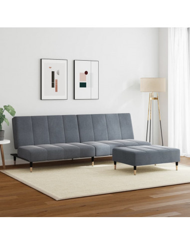 Divano Letto 2 Posti con Poggiapiedi Grigio Scuro in Velluto
