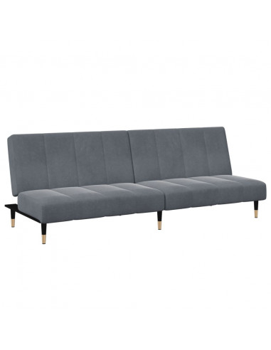 Divano Letto 2 Posti con Poggiapiedi Grigio Scuro in Velluto