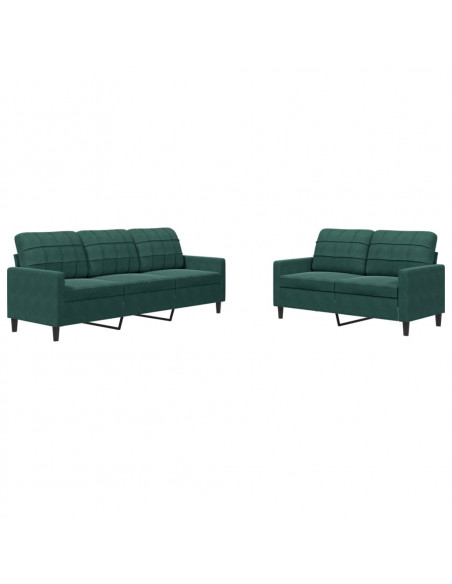 Set di Divani 2 pz con Cuscini Verde scuro in Velluto