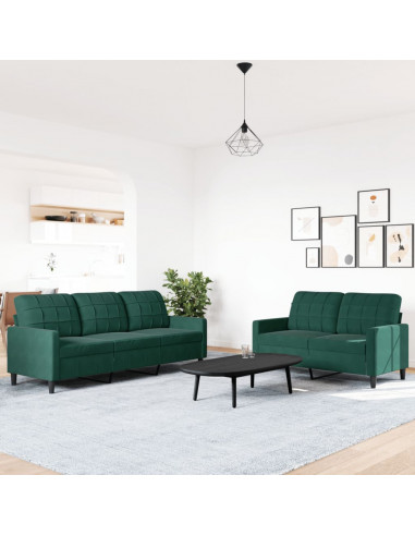 Set di Divani 2 pz con Cuscini Verde scuro in Velluto