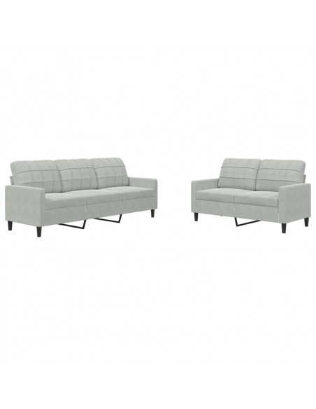 Set di Divani 2 pz con Cuscini Grigio Chiaro in Velluto