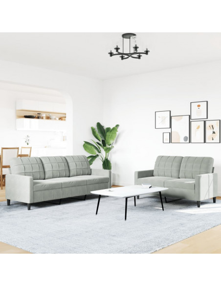 Set di Divani 2 pz con Cuscini Grigio Chiaro in Velluto