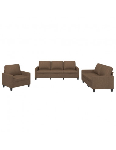 Set di Divani 3 pz con Cuscini Marrone in Tessuto