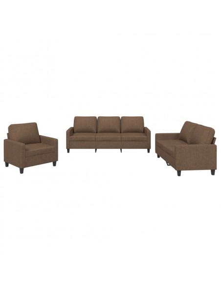Set di Divani 3 pz con Cuscini Marrone in Tessuto