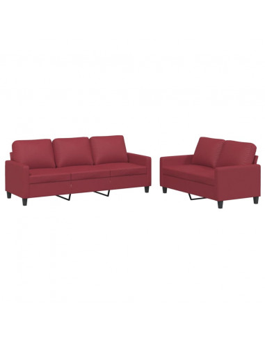 Set di Divani 2 pz con Cuscini Rosso Vino in Similpelle