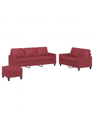 Set di Divani 3 pz con Cuscini Rosso Vino in Similpelle