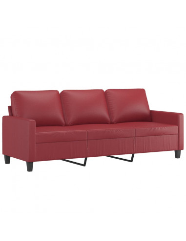 Set di Divani 3 pz con Cuscini Rosso Vino in Similpelle