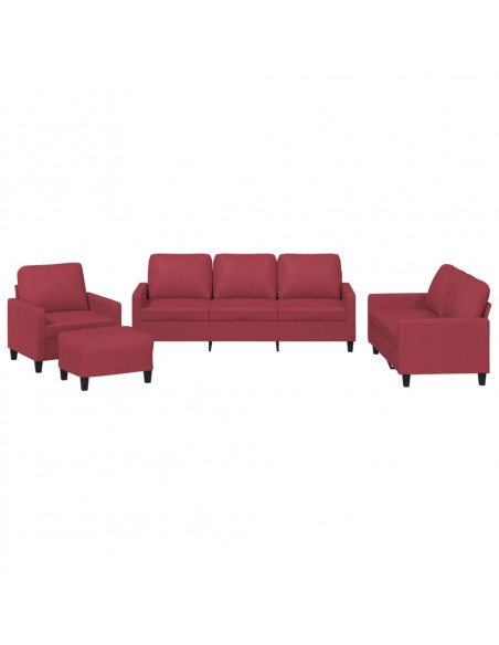 Set di Divani 4 pz con Cuscini Rosso Vino in Similpelle