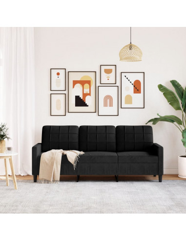 Divano a 3 Posti Nero 180 cm in Velluto