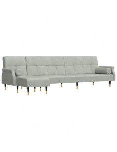 Divano Letto a L Grigio Chiaro 271x140x70 cm in Velluto 2