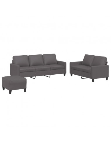 Set di Divani 3 pz con Cuscini Grigio in Similpelle