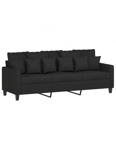 Divano a 3 Posti con Poggiapiedi Nero 180 cm in Tessuto