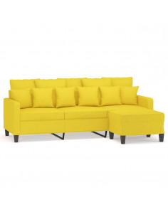 Divano a 3 Posti con Poggiapiedi Giallo Chiaro 180cm in Tessuto 2