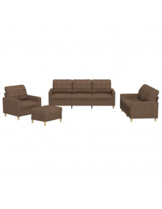 Set di Divani 4 pz con Cuscini Marrone in Tessuto 2