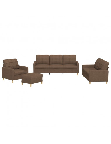 Set di Divani 4 pz con Cuscini Marrone in Tessuto