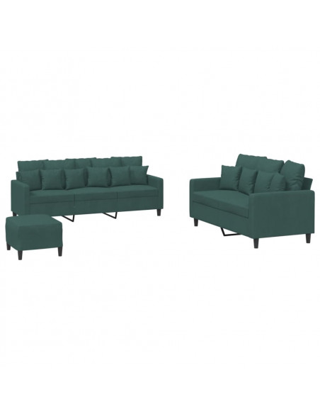 Set di Divani 3 pz con Cuscini Verde scuro in Velluto