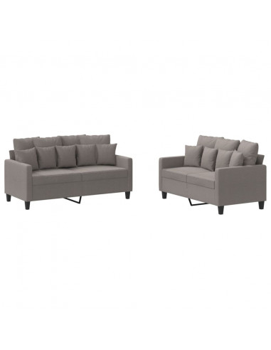 Set di Divani 2 pz con Cuscini Tortora in Tessuto