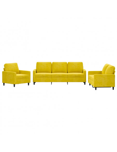 Set di Divani 3 pz con Cuscini giallo in Velluto