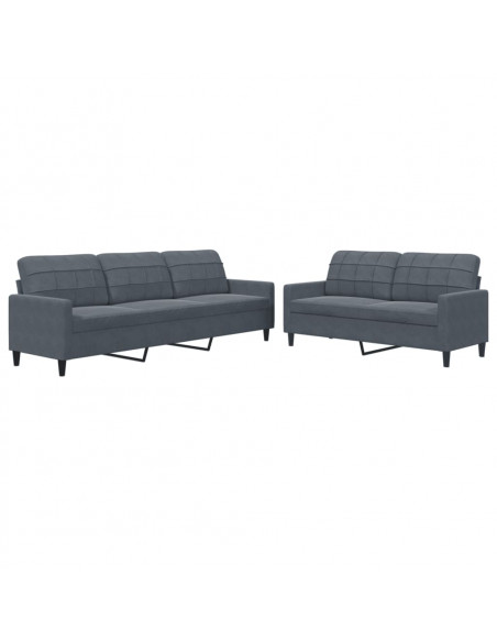 Set di Divani 2 pz con Cuscini Grigio Scuro in Velluto
