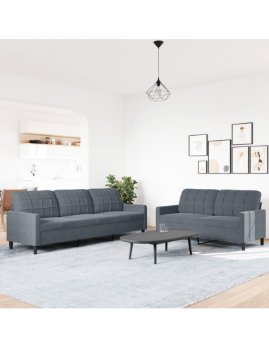Set di Divani 2 pz con Cuscini Grigio Scuro in Velluto