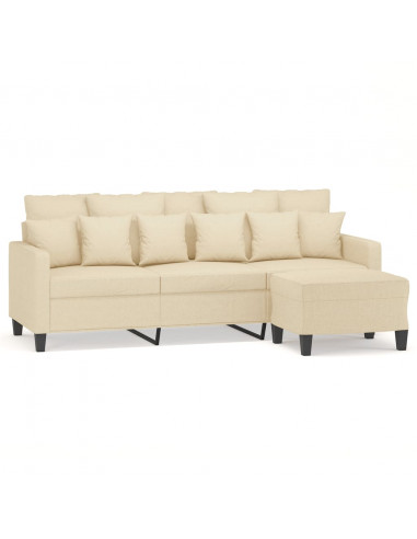 Divano a 3 Posti con Poggiapiedi Crema 180 cm in Tessuto