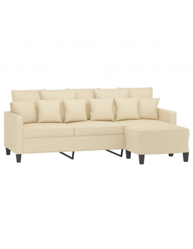 Divano a 3 Posti con Poggiapiedi Crema 180 cm in Tessuto