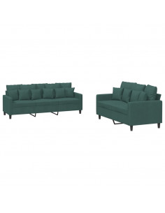 Set di Divani 2 pz con Cuscini Verde scuro in Velluto 2