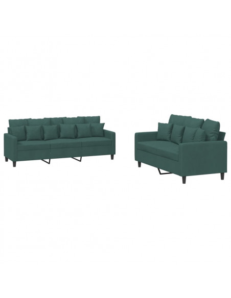 Set di Divani 2 pz con Cuscini Verde scuro in Velluto